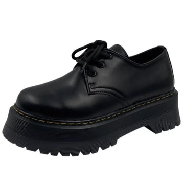Xajzpa Autumn New Fashion Black Round Head Lace-up Solid Color Womens Loafers Casual Thick Soled Leather Women's Thick Soled Shoes